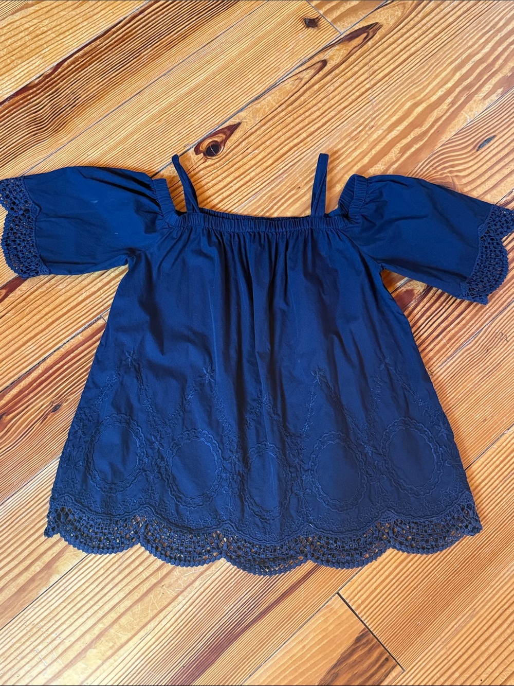 crown & ivy Navy Eyelet Off-Shoulder Top